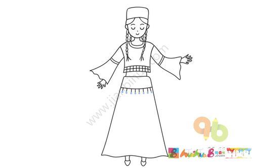 民族人物 维吾尔族女孩简笔画步骤图